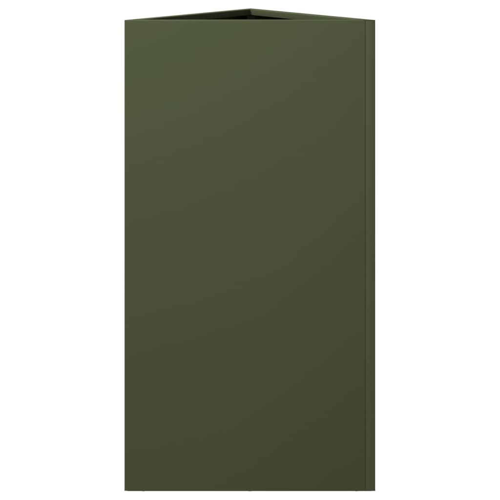 Vaso/floreira jardim triangular 40x34,5x70cm aço verde-azeitona