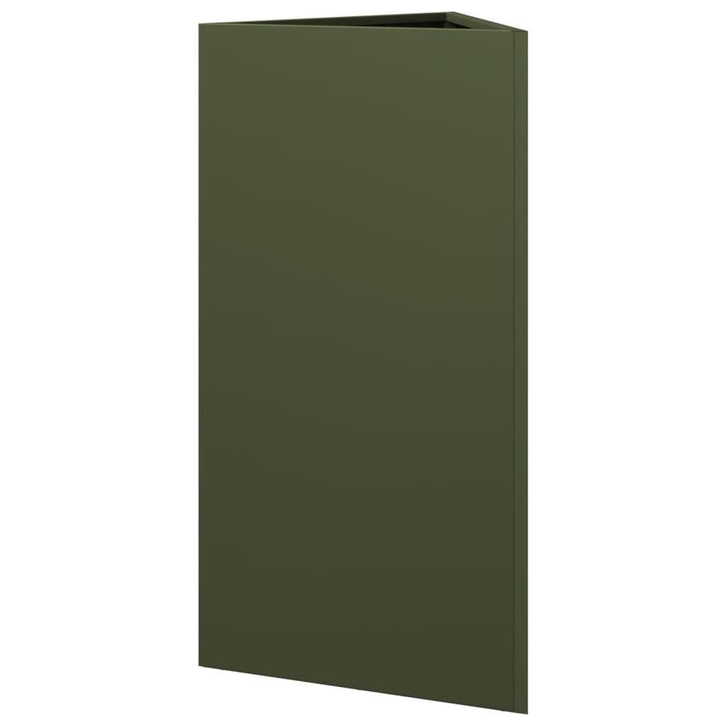 Vaso/floreira jardim triangular 40x34,5x70cm aço verde-azeitona