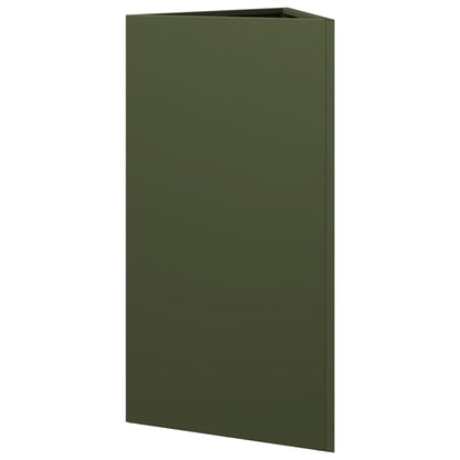 Vaso/floreira jardim triangular 40x34,5x70cm aço verde-azeitona