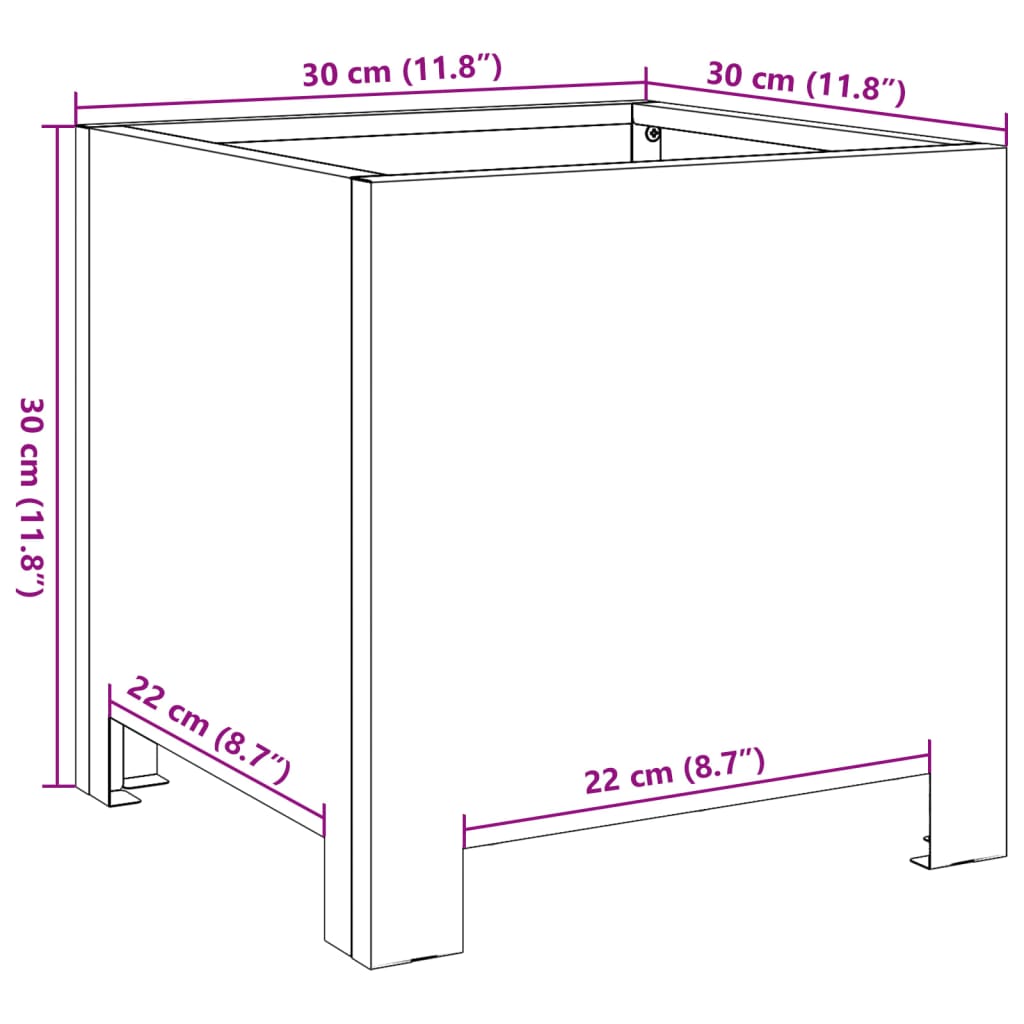 Vaso/floreira de jardim 30x30x30 cm aço inoxidável