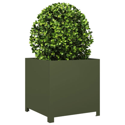 Vaso/floreira de jardim 50x50x50 cm aço verde azeitona