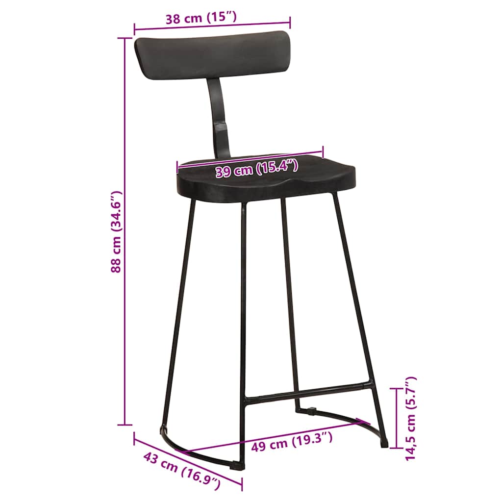 Bancos de bar 2 pcs 49x43x88 cm madeira de mangueira maciça