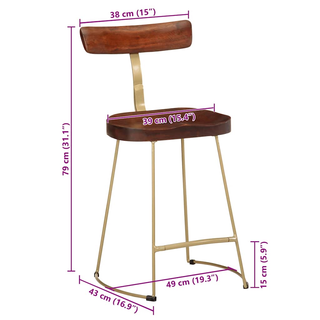 Bancos de bar 2 pcs 49x43x79 cm madeira de mangueira maciça