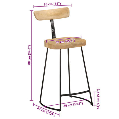 Bancos de bar 2 pcs 49x43x88 cm madeira de mangueira maciça