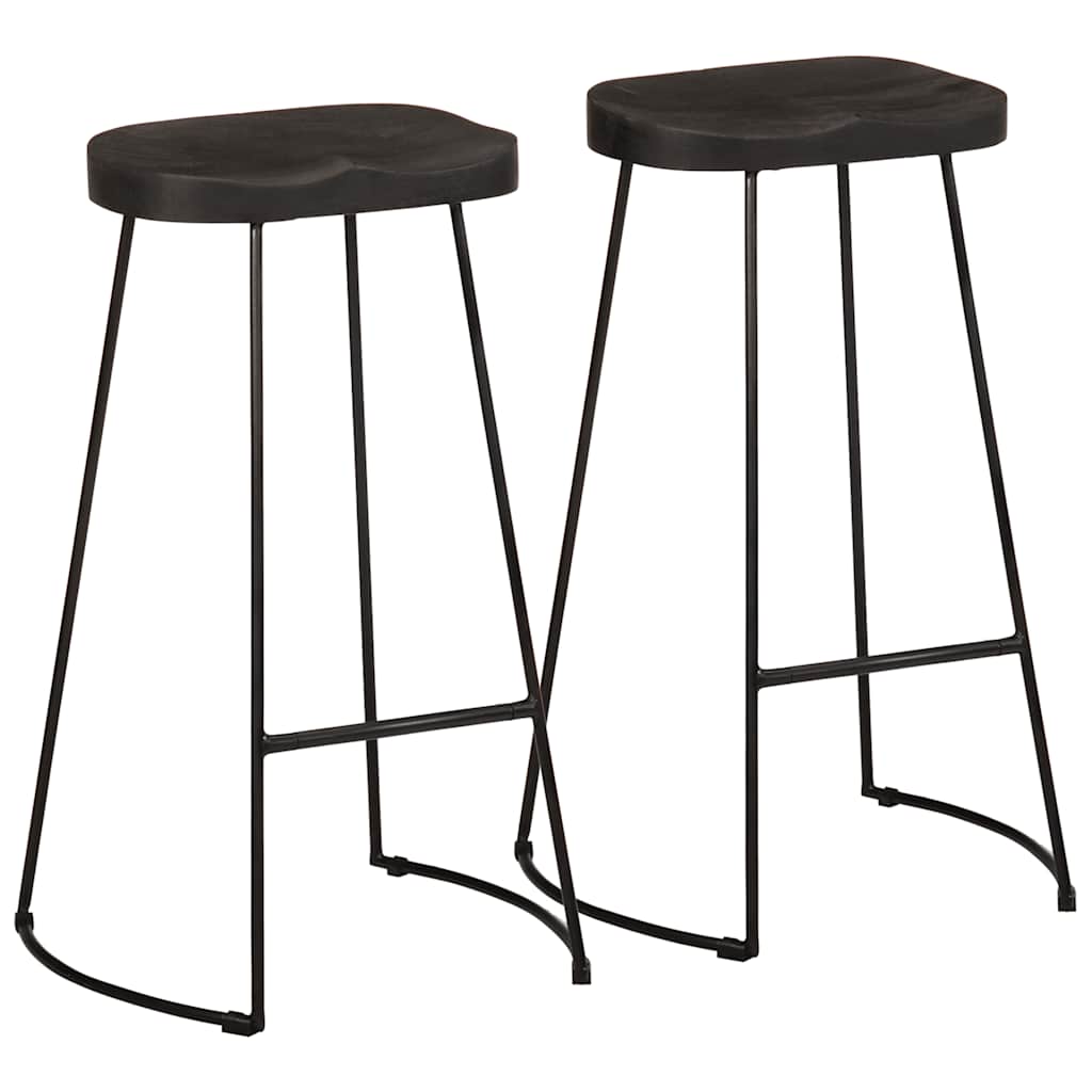 Banquetas de Bar 2 pcs Pretas Madeira Maciça de Mangueira