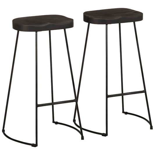Banquetas de Bar 2 pcs Pretas Madeira Maciça de Mangueira