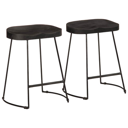 Banquetas de Bar 2 pcs Pretas Madeira Maciça de Mangueira