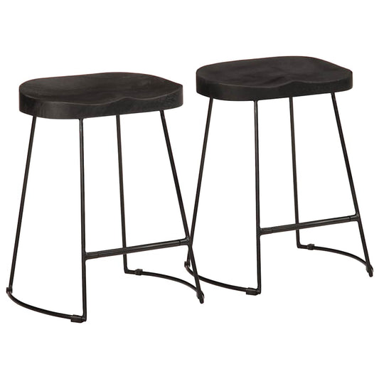 Banquetas de Bar 2 pcs Pretas Madeira Maciça de Mangueira