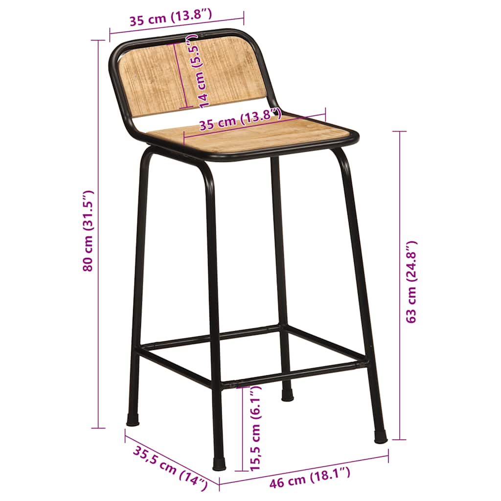 Bancos de bar 4 pcs Madeira Maciça de Mangueira Rústica