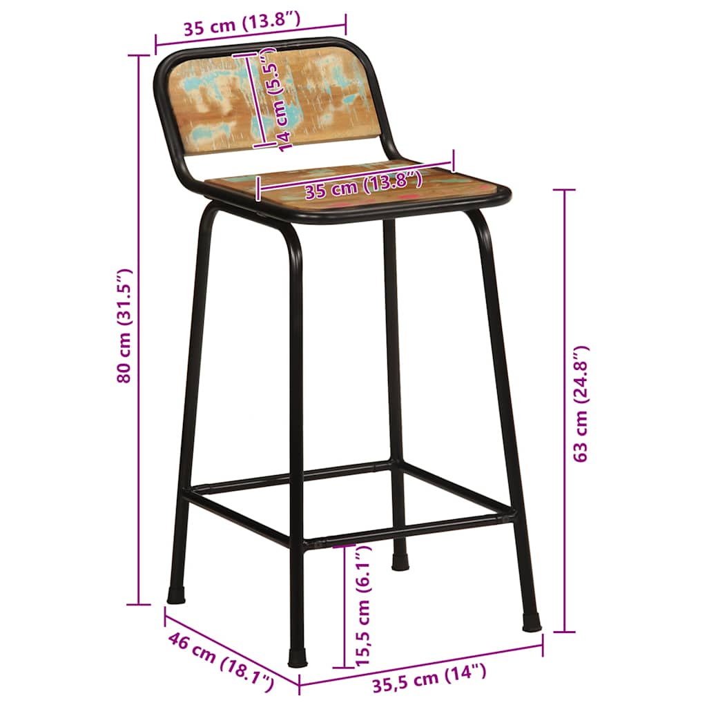 Bancos de bar 2 pcs 46x35,5x80 cm Madeira Maciça Recuperada