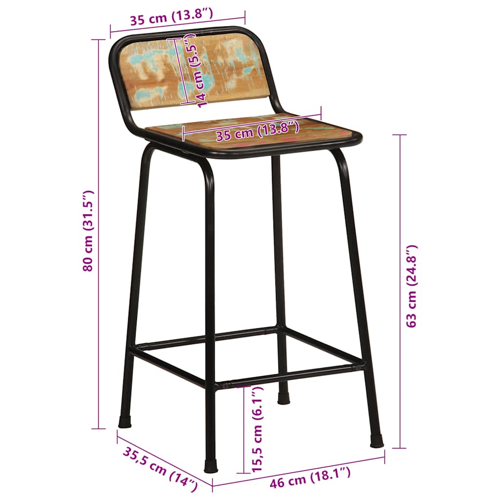 Bancos de bar 4 pcs 46x35,5x80 cm Madeira Maciça Recuperada