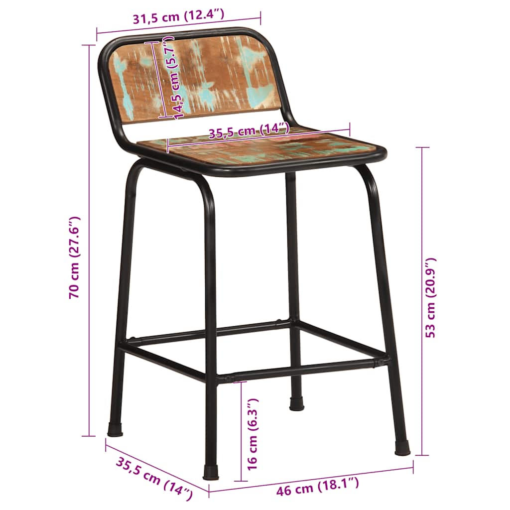 Bancos de bar 2 pcs 46x35,5x70 cm Madeira Maciça Recuperada
