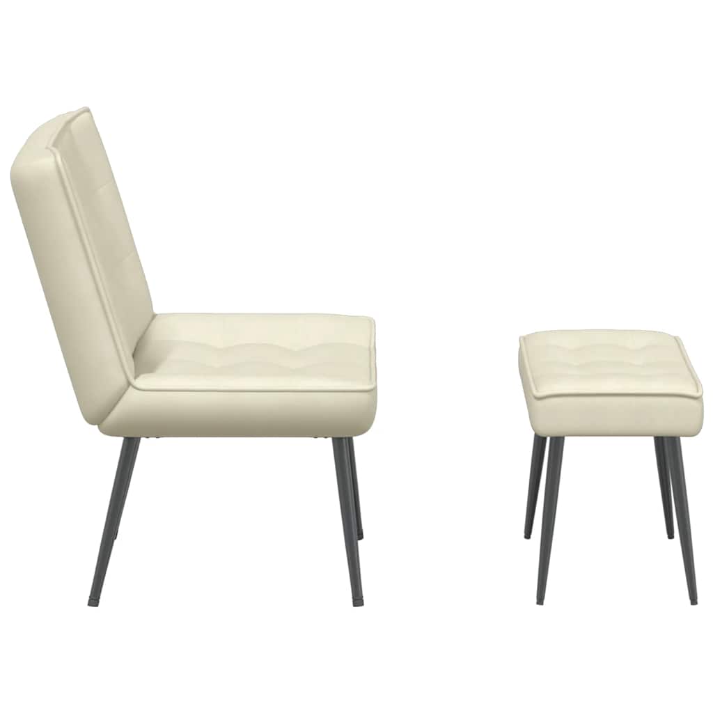 Cadeira de relaxamento com banco em veludo creme