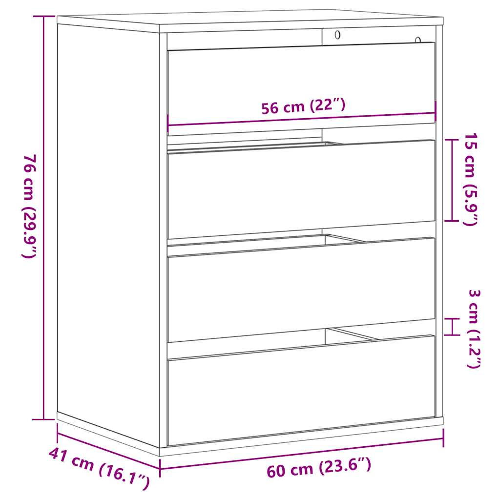 Cómoda 60x41x76 cm derivados de madeira cinzento sonoma