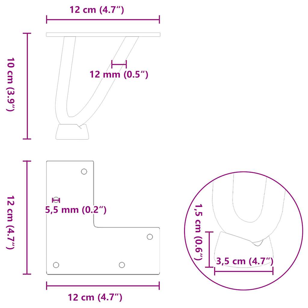 Pernas de grampo para mesa de centro 4 peças, branco, 10 cm, aço maciço