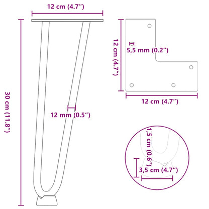 Pernas de grampo para mesa de centro 4 peças Aço natural 30 cm Aço maciço