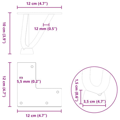 Pernas de grampo para mesa de centro 4 peças pretas 10 cm aço maciço