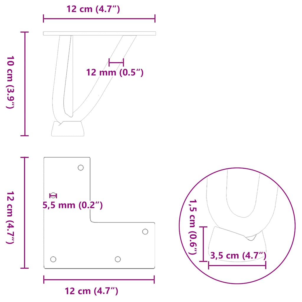 Pernas de grampo para mesa de centro 4 peças, branco, 10 cm, aço maciço