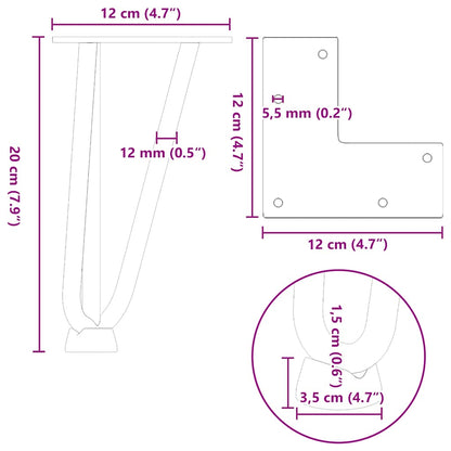 Pernas de grampo para mesa de centro 4 peças Aço natural 20 cm Aço maciço