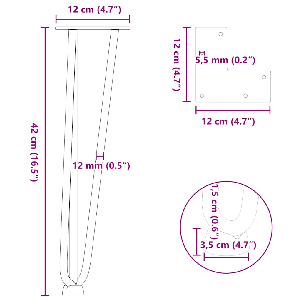 Pernas de grampo para mesa de centro 4 peças Aço natural 42 cm Aço maciço