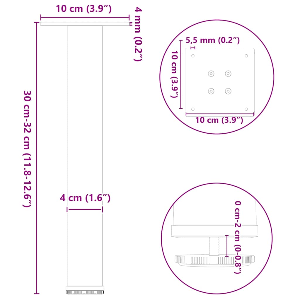 Pés para mesa de centro 4 peças, preto, 30-32 cm, aço