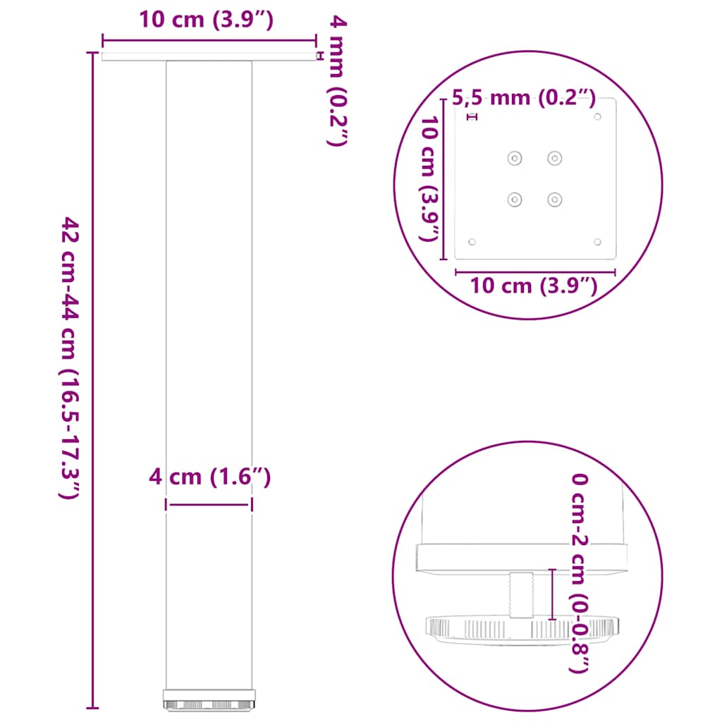 Pés para mesa de centro 4 peças aço natural 42-44 cm aço