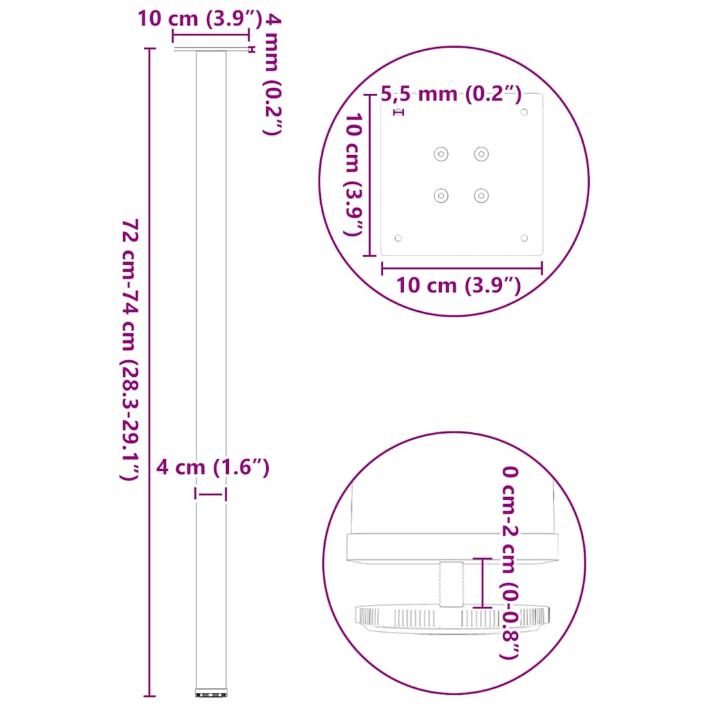 Pés de mesa de console 4 peças aço natural 72-74 cm aço