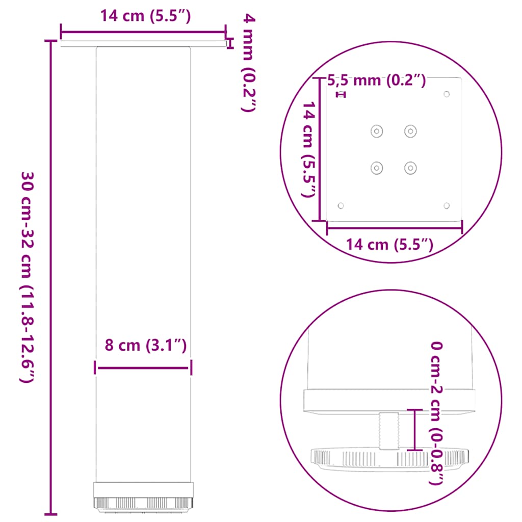 Pés para mesa de centro 4 peças, preto, 30-32 cm, aço