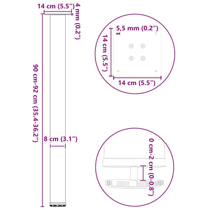 Pés para mesa de bar 4 peças aço natural 90-92 cm aço