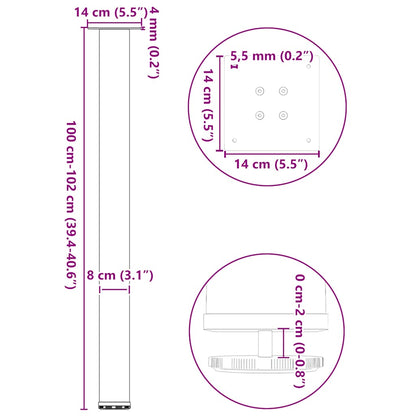 Pés para mesa de bar 4 peças, preto, 100-102 cm, aço