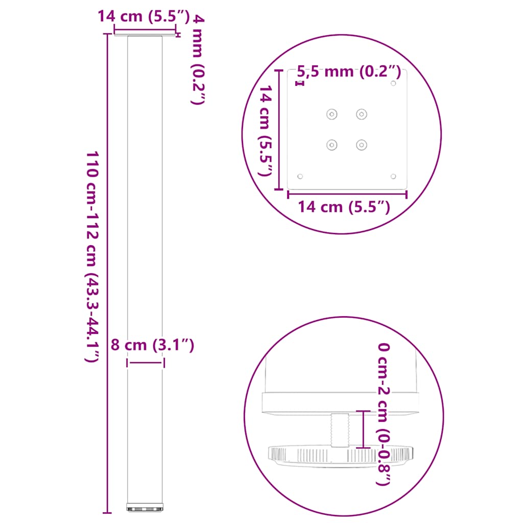 Pés para mesa de bar 4 peças aço natural 110-112 cm aço