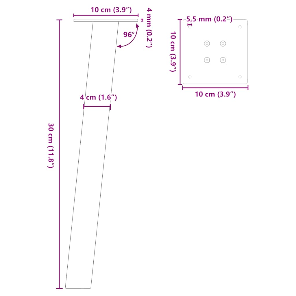 Pés para mesa de centro 4 peças aço natural 30 cm aço