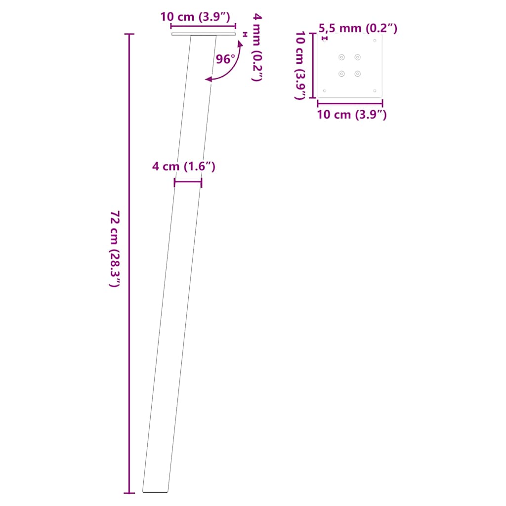 Pés de mesa de console 4 peças aço natural 72 cm aço