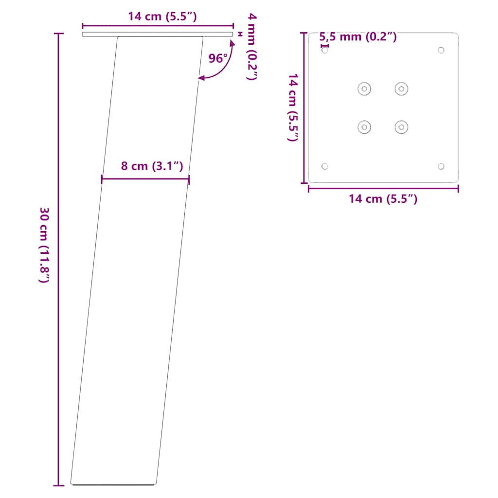 Pés para mesa de centro 4 peças, branco, 30 cm, aço