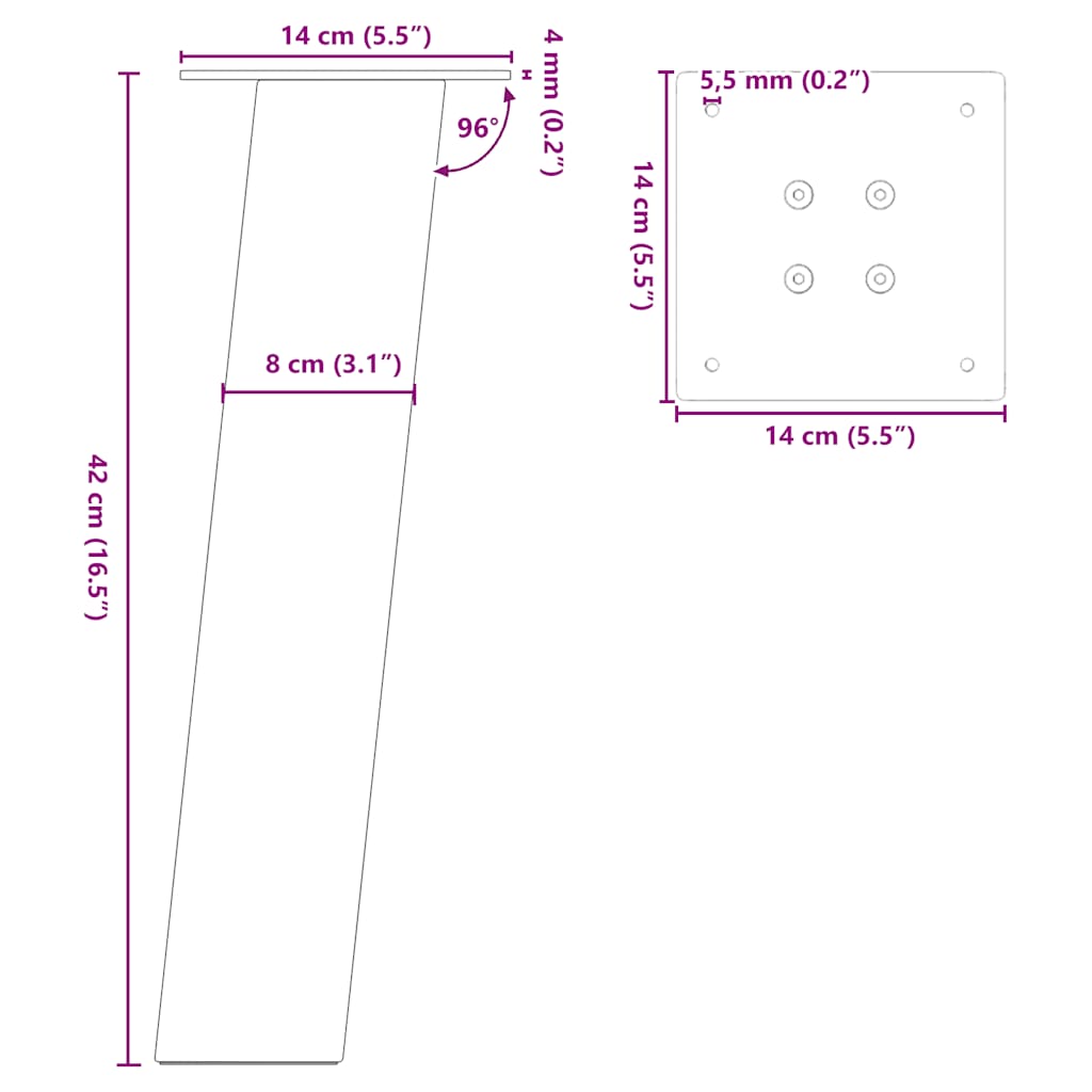 Pés para mesa de centro 4 peças, preto, 42 cm, aço