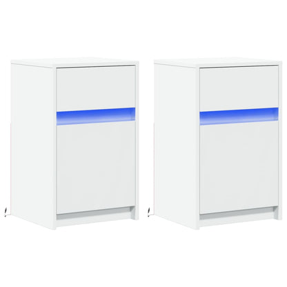 Mesas de cabeceira c/ luzes LED 2 pcs derivados madeira branco