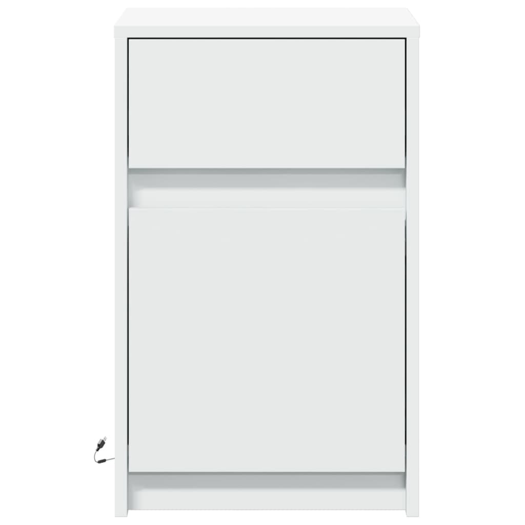 Mesas de cabeceira c/ luzes LED 2 pcs derivados madeira branco