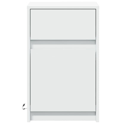 Mesas de cabeceira c/ luzes LED 2 pcs derivados madeira branco