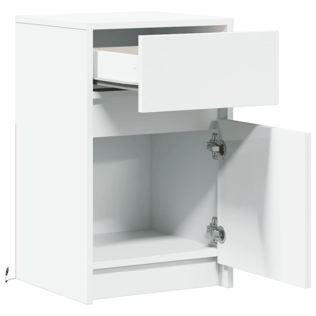 Mesas de cabeceira c/ luzes LED 2 pcs derivados madeira branco