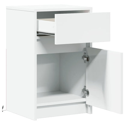 Mesas de cabeceira c/ luzes LED 2 pcs derivados madeira branco