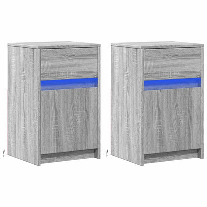 Mesas cabeceira c/ LEDs 2 pcs derivados madeira cinza sonoma