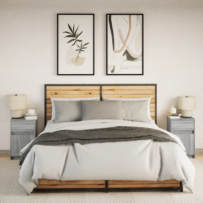 Mesas cabeceira c/ LEDs 2 pcs derivados madeira cinza sonoma