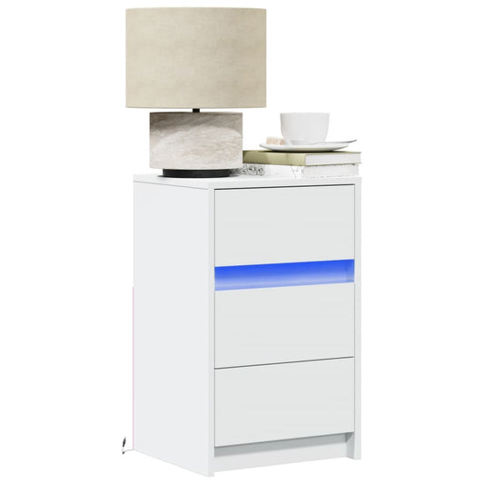 Mesa de cabeceira com luzes LED derivados de madeira branco