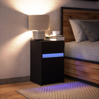 Mesa de cabeceira com luzes LED derivados de madeira preto