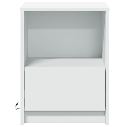 Mesas de cabeceira c/ luzes LED 2 pcs derivados madeira branco