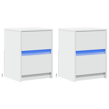 Mesas de cabeceira c/ luzes LED 2 pcs derivados madeira branco