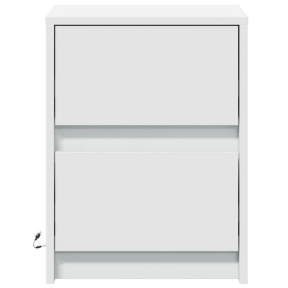 Mesas de cabeceira c/ luzes LED 2 pcs derivados madeira branco