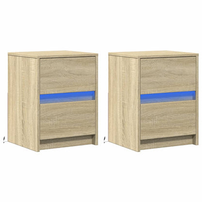 Mesas cabeceira c/ LEDs 2 pcs derivados madeira carvalho sonoma