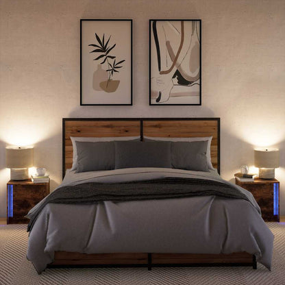 Mesas cabeceira c/ LEDs 2 pcs derivados madeira carvalho fumado