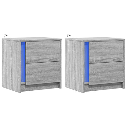 Mesas cabeceira c/ LEDs 2 pcs derivados madeira cinza sonoma